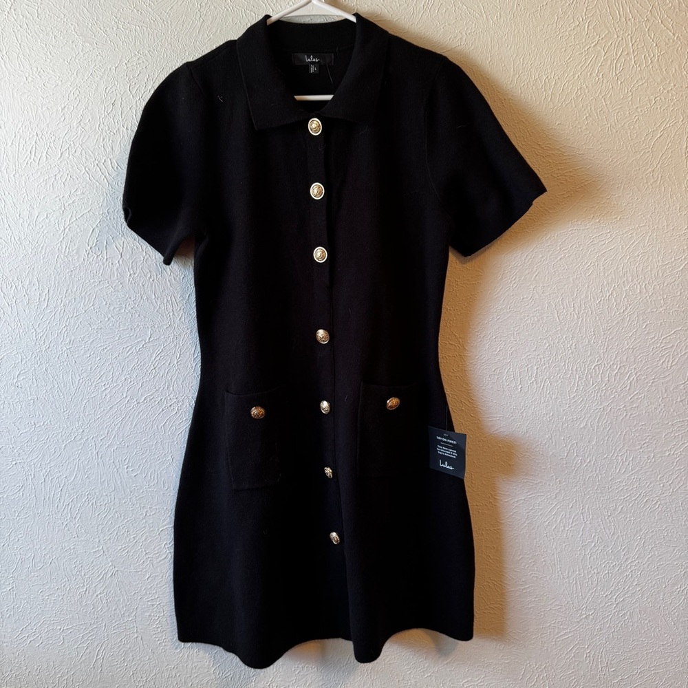 Lulu's Black Button-Front Mini Dress - Picture 5 of 8